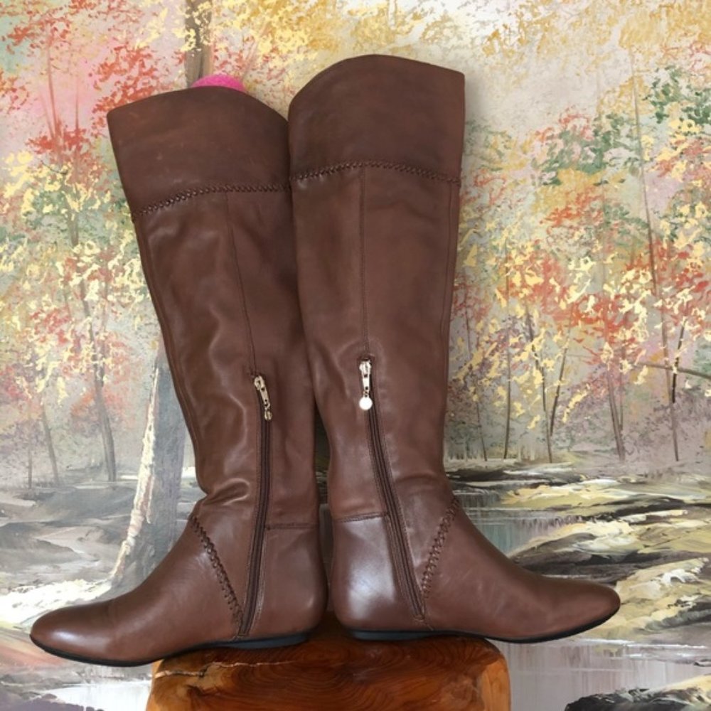 House of Harlow Riding Boot 7.5 New/Old Brown Leather Over Knee Flat Heel